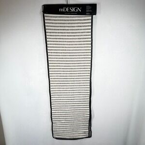 mDesign Stacy Stripe Woven Table Runner 14x90 Natural Jet Black Modern Decor
